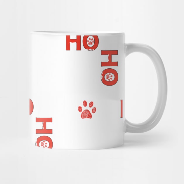 Christmas red Ho Ho Ho slogan with doodle white paw print by GULSENGUNEL